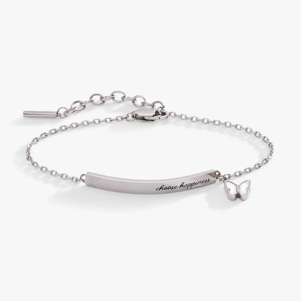Alex and Ani Sterling Silver 'Choose Happiness' Bar Bracelet with Charm